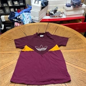 Adidas Women's Maroon and Mustard Short Sleeve Tee